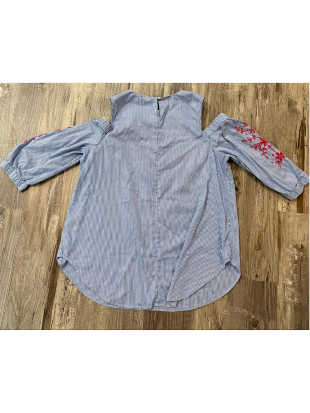 Charter Club XL Cold Shoulder Embroidered Stripe Boho Blouse - Picture 5 of 5